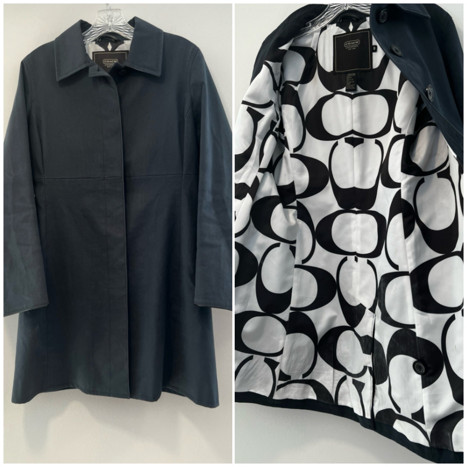 Coach Trench Coat Navy Blue Cotton Size Small